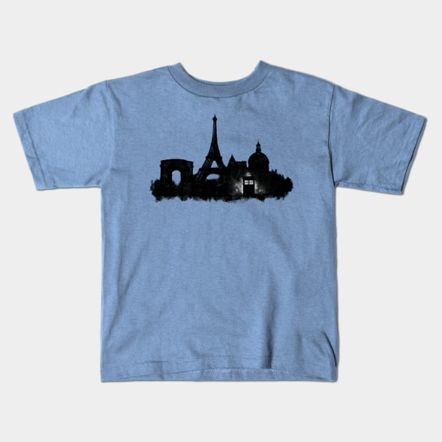 Police Box in Paris Kids T-Shirt by CrumblinCookie